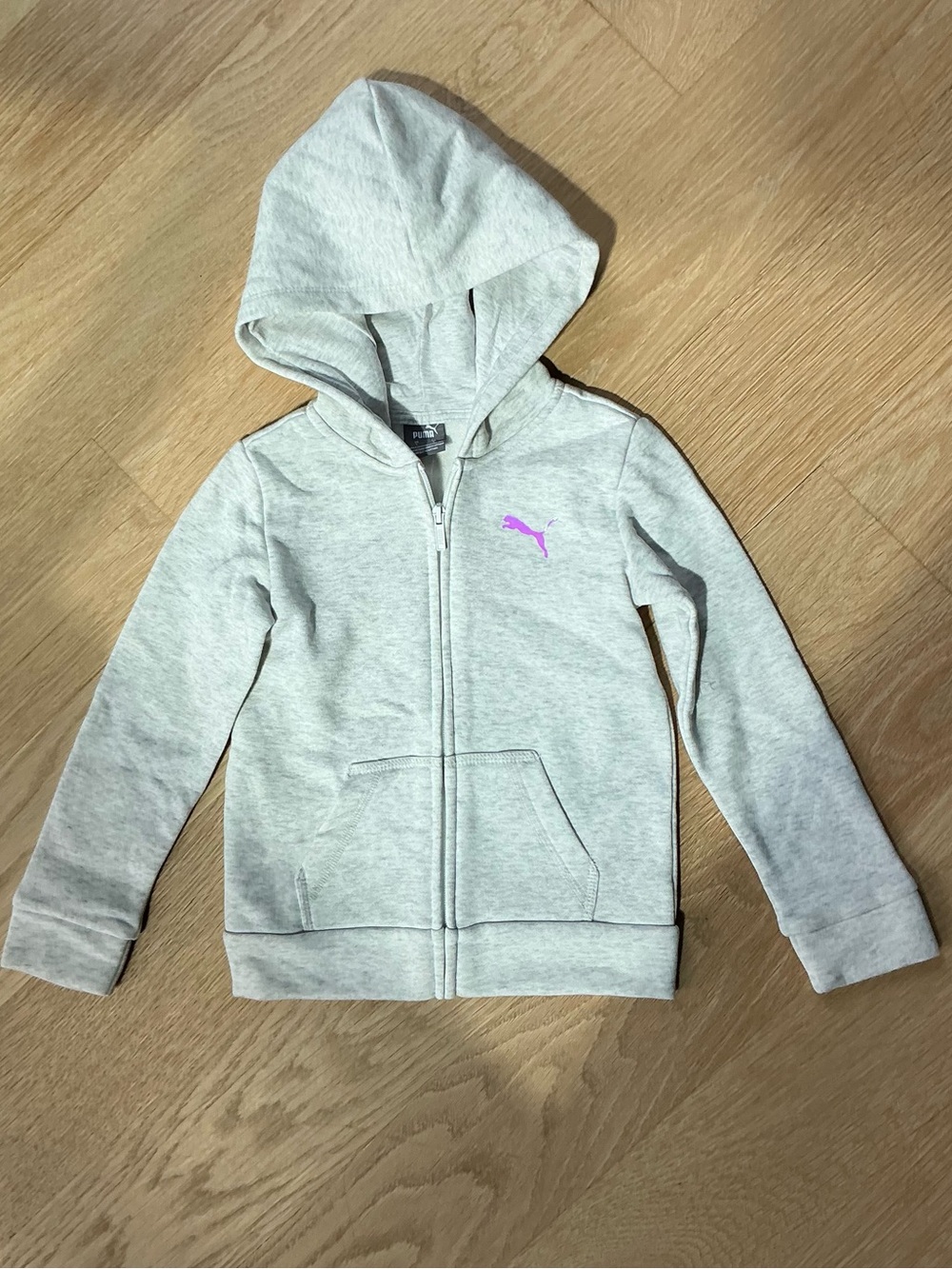 PUMA Core Little Kids' Fleece Zip-Up Cozy Hoodie White Heather Size 5 NWT!
